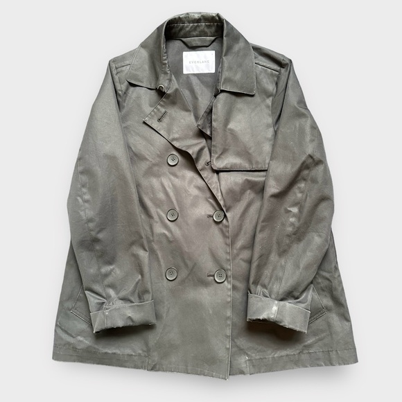 Everlane Short Swing Trench Coat Black Double Breasted Button Front Size M - Picture 6 of 11